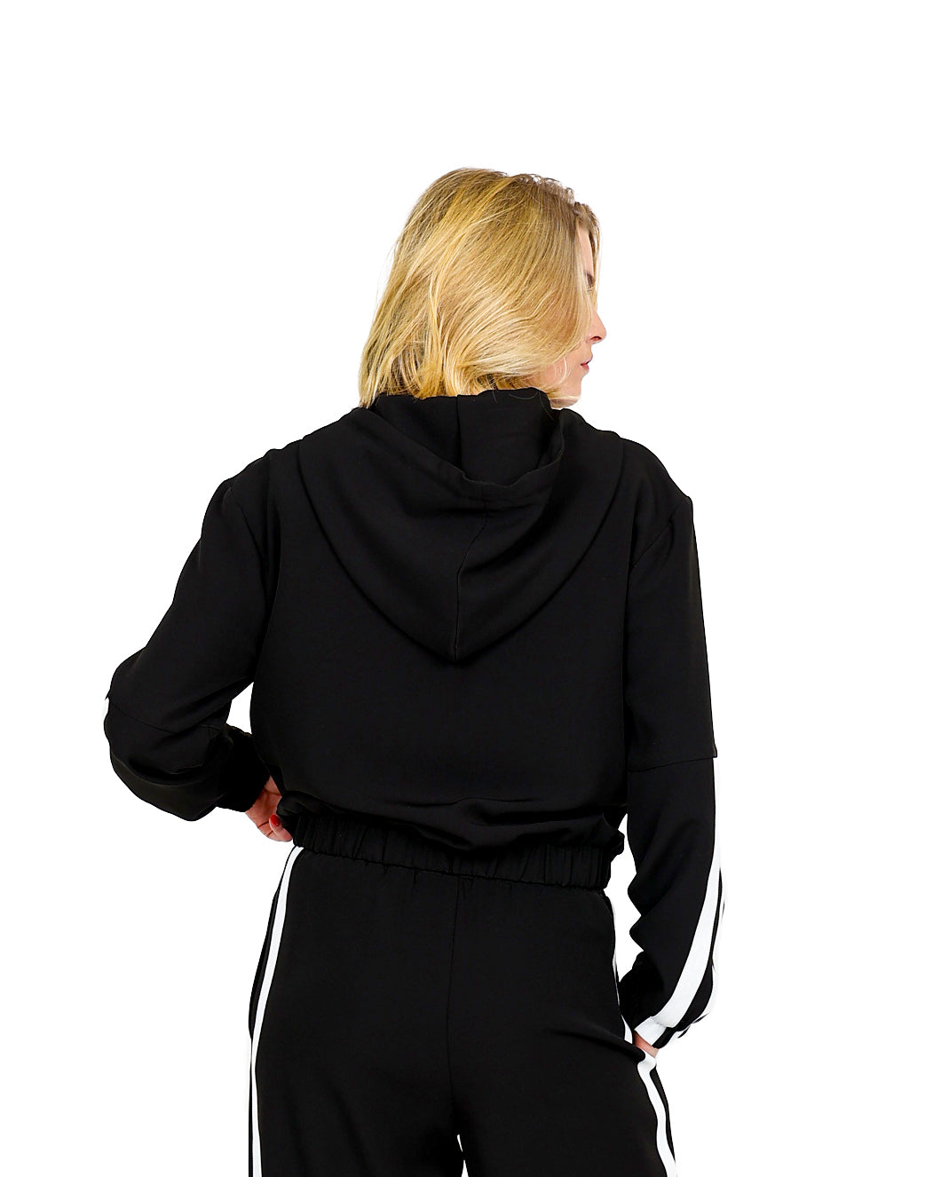 Side Tape Detail Active Crop Hoodie