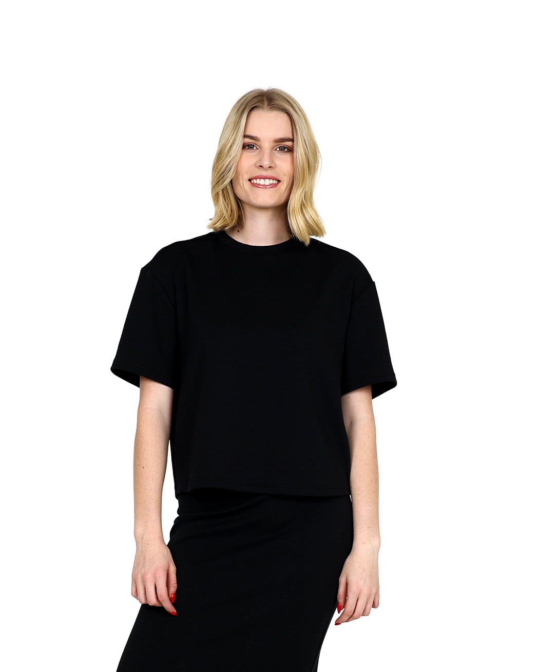 Black Short Sleeve Relaxed Fit Scuba Top