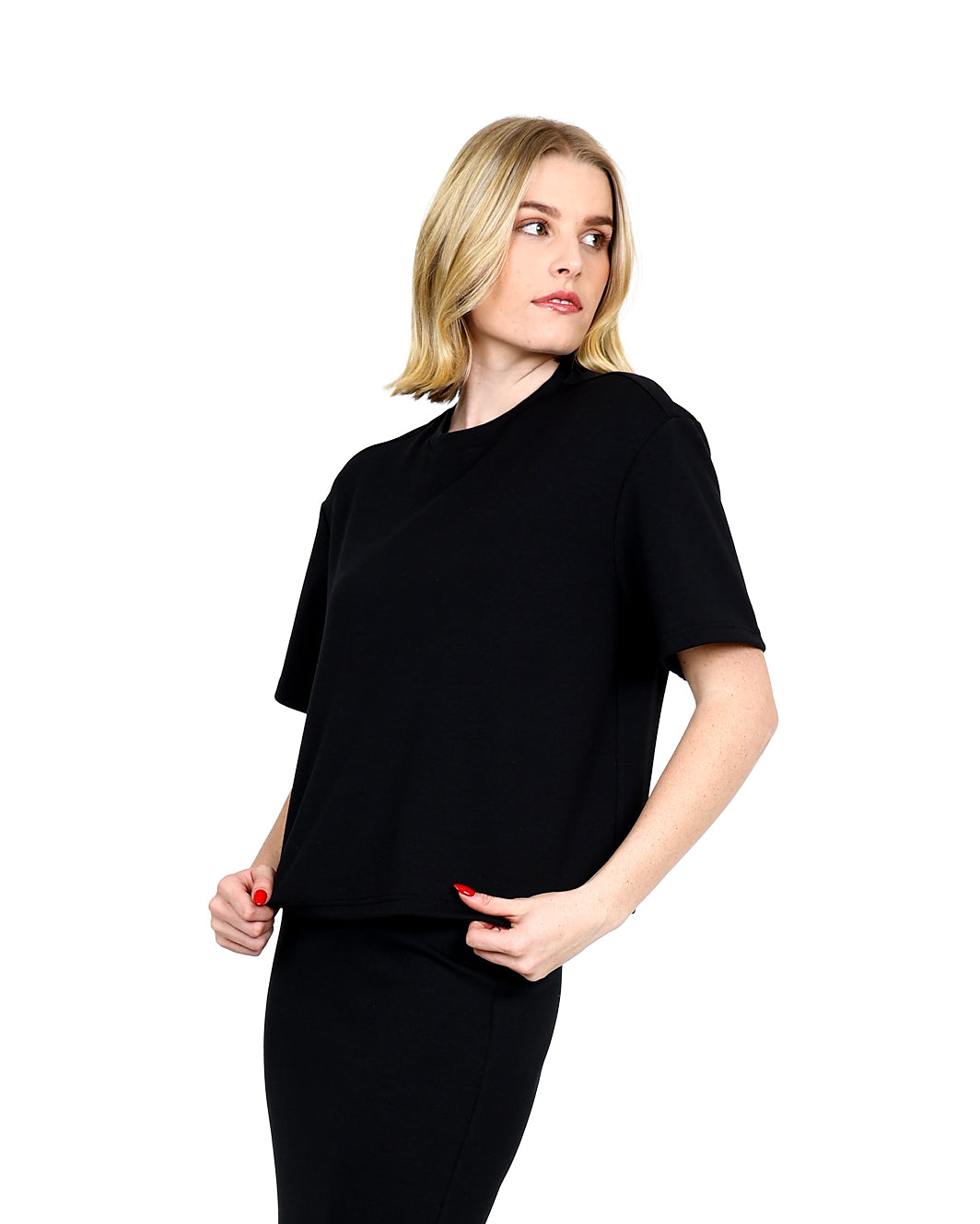 Black Short Sleeve Relaxed Fit Scuba Top
