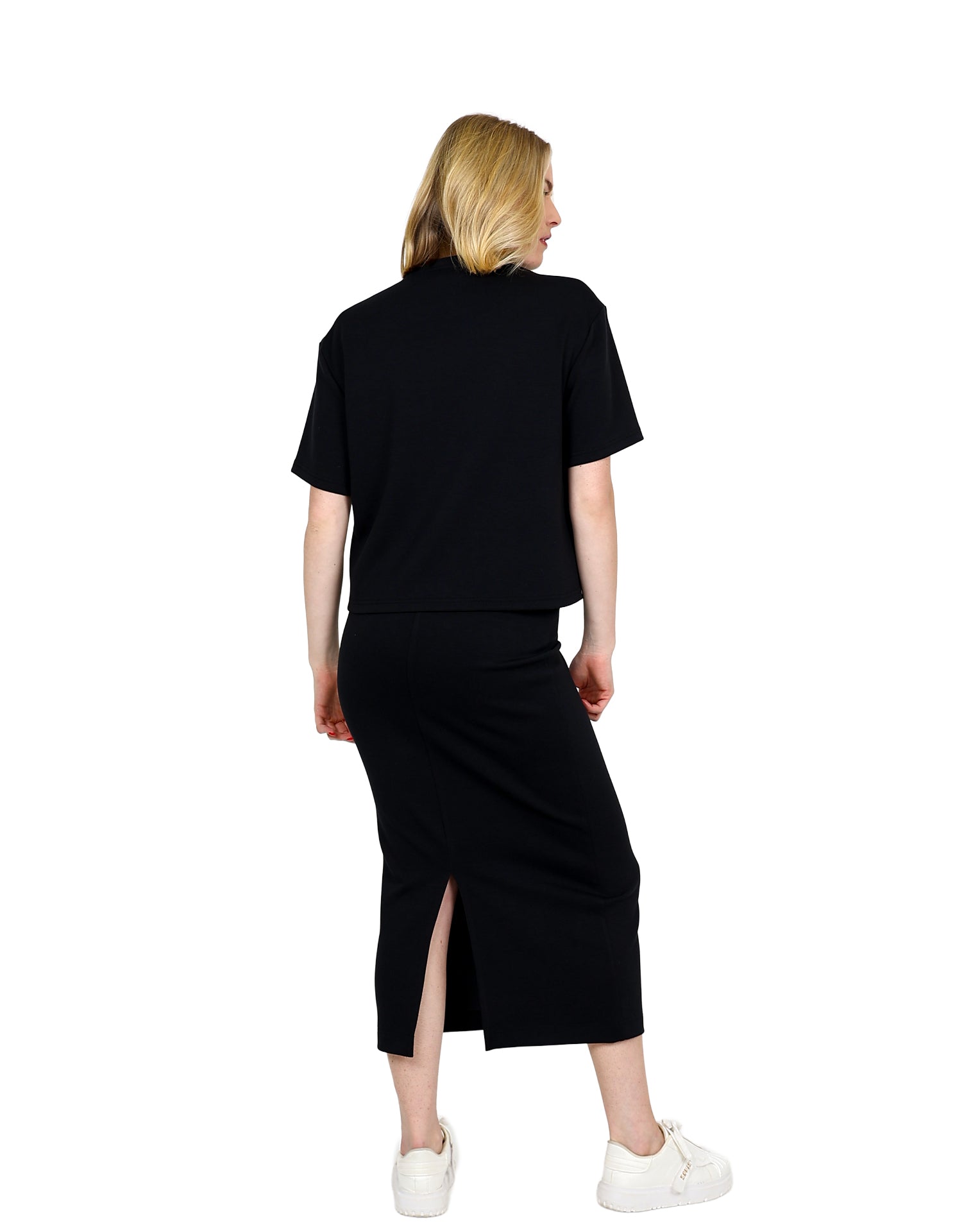 Black Fitted Scuba Midi Skirt