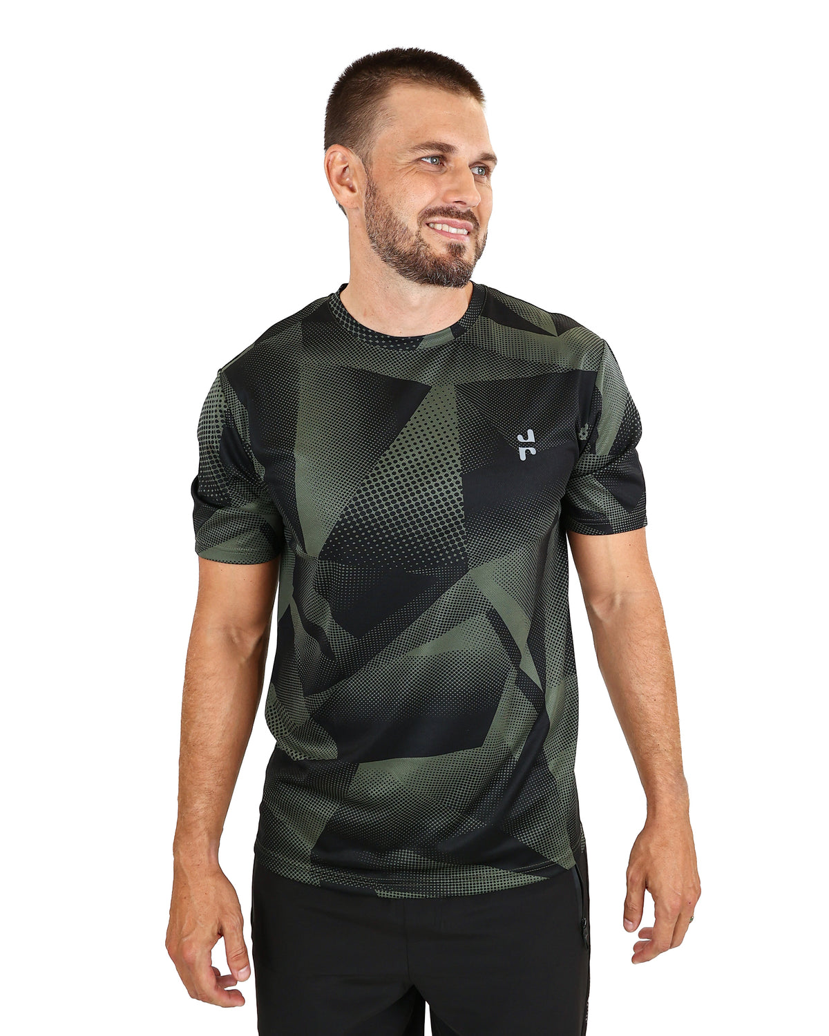 Short Sleeve Olive Geometric Printed Active Top