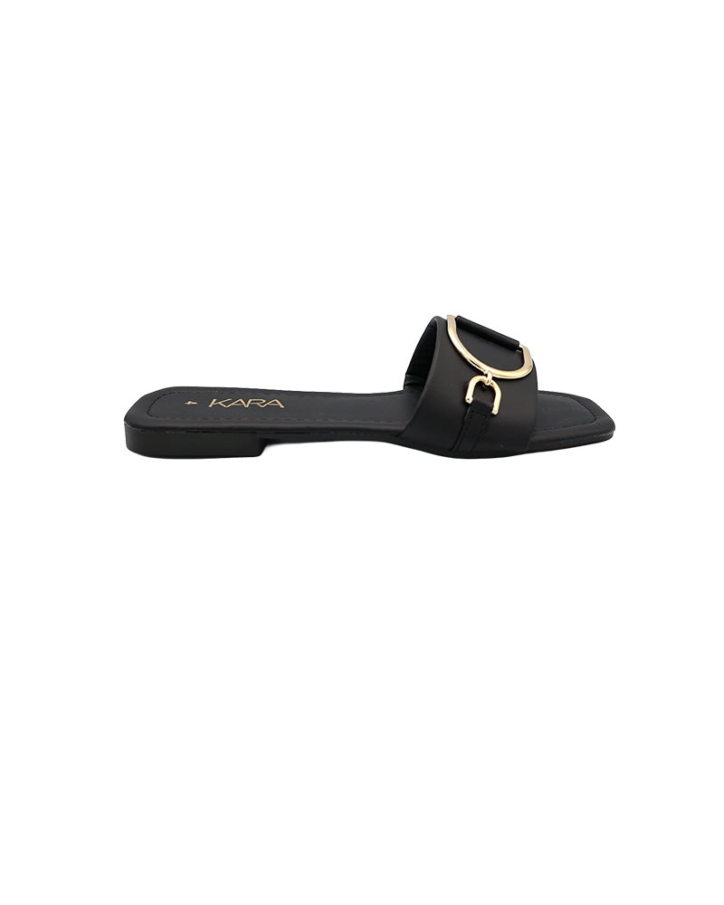 Black Buckle Overlay Detail Mule