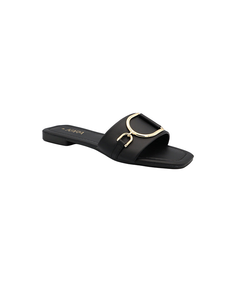 Black Buckle Overlay Detail Mule