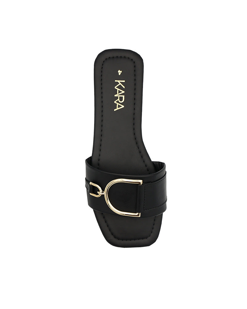 Black Buckle Overlay Detail Mule