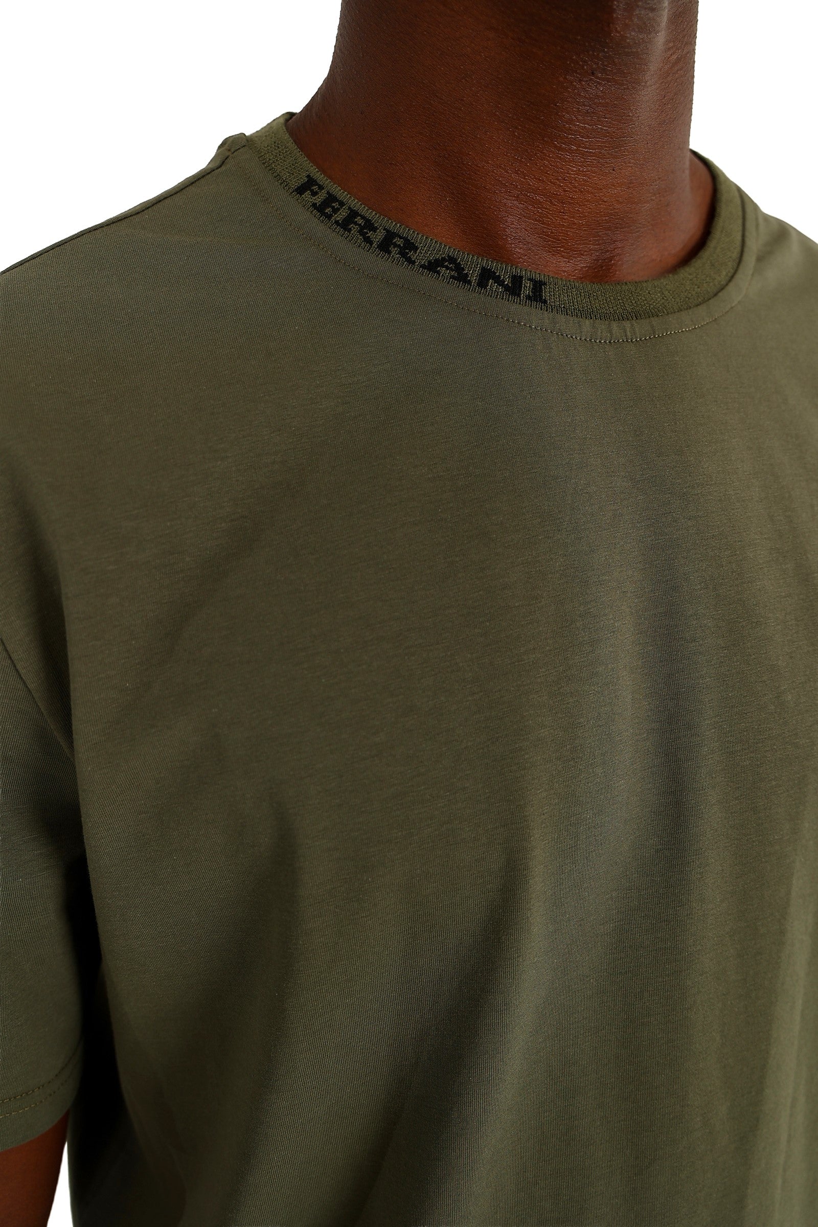 Ferrani Short Sleeve Jacquard Neck Design T-Shirt