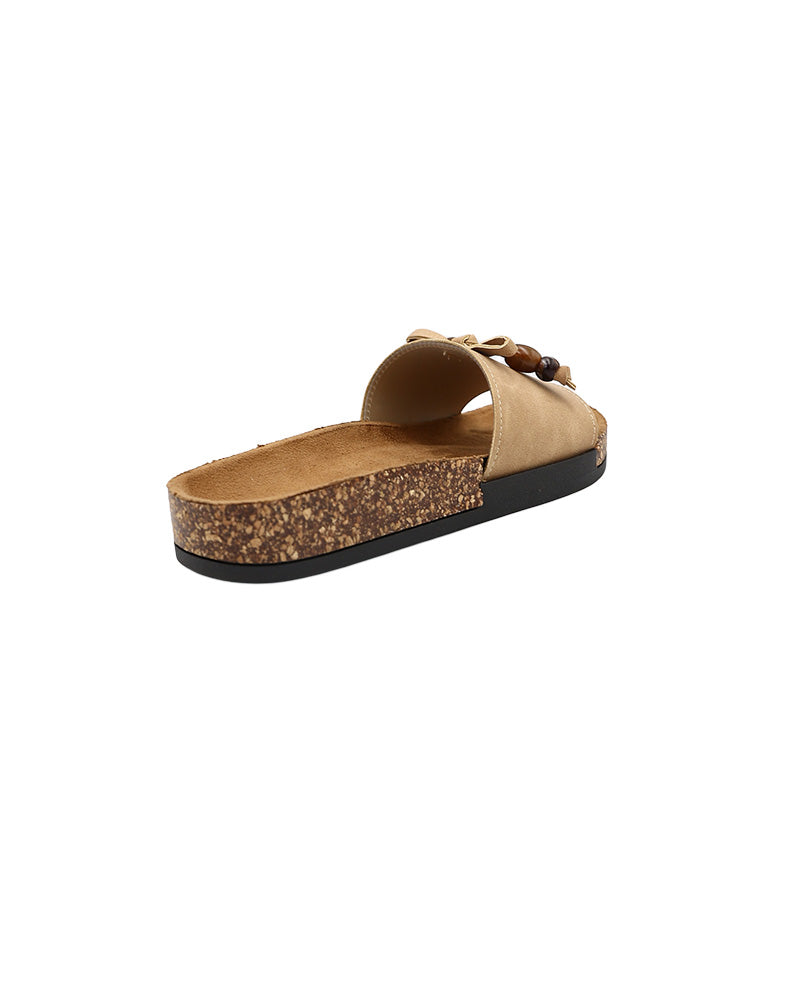 Camel Beaded Bow Detail Mule
