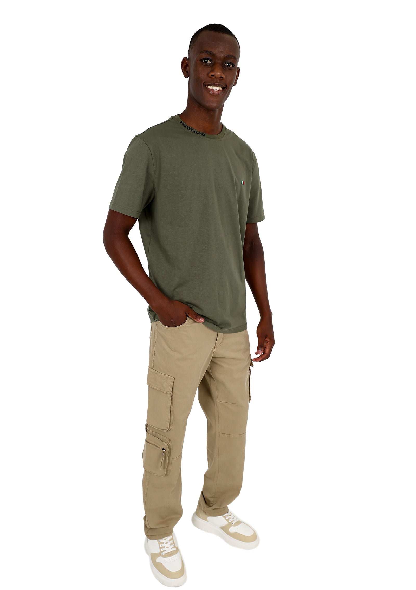 Ferrani Short Sleeve Jacquard Neck Design T-Shirt