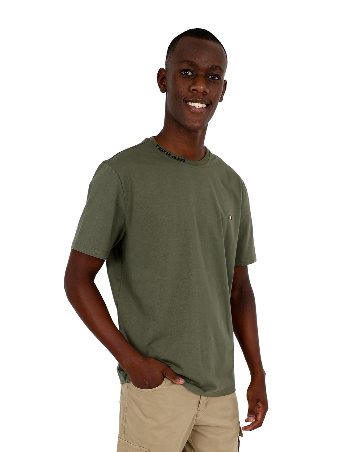 Ferrani Short Sleeve Jacquard Neck Design T-Shirt