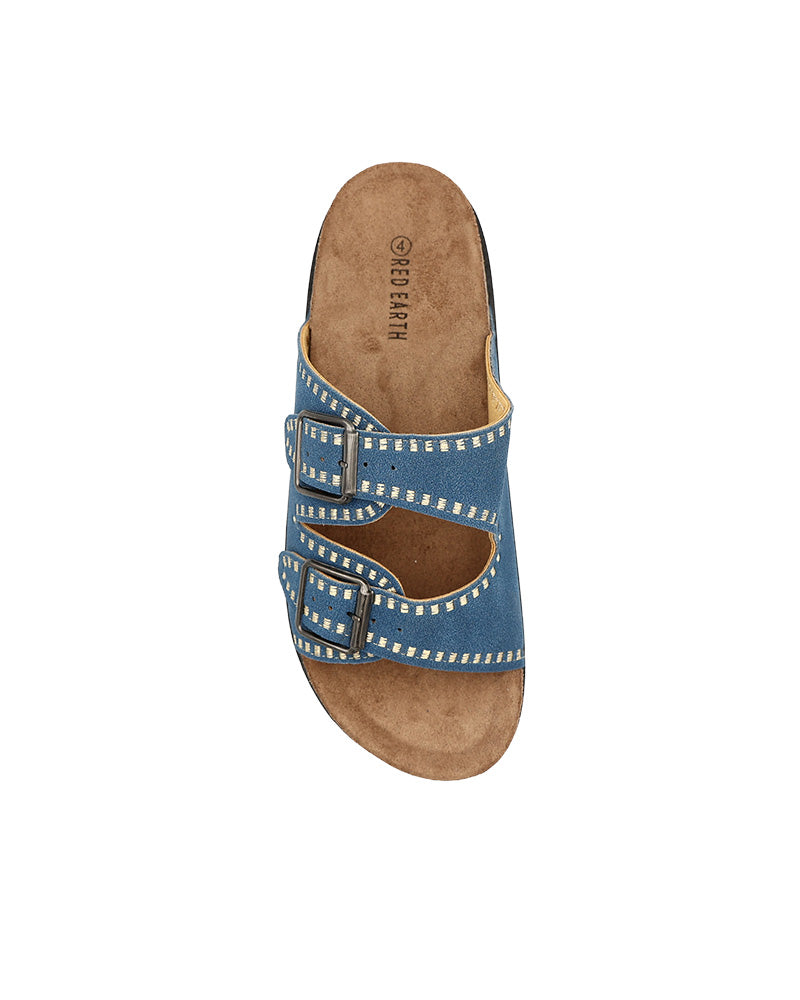 Blue Double Band Stitch Detail Cleated Mule