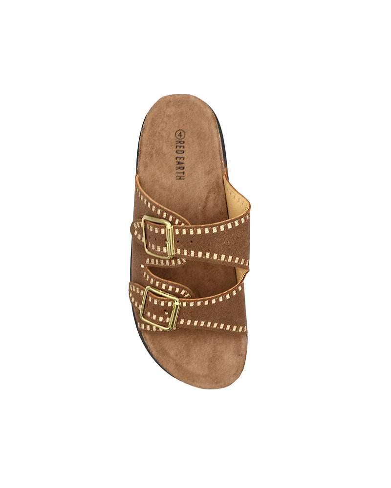 Brown Double Band Stitch Detail Cleated Mule