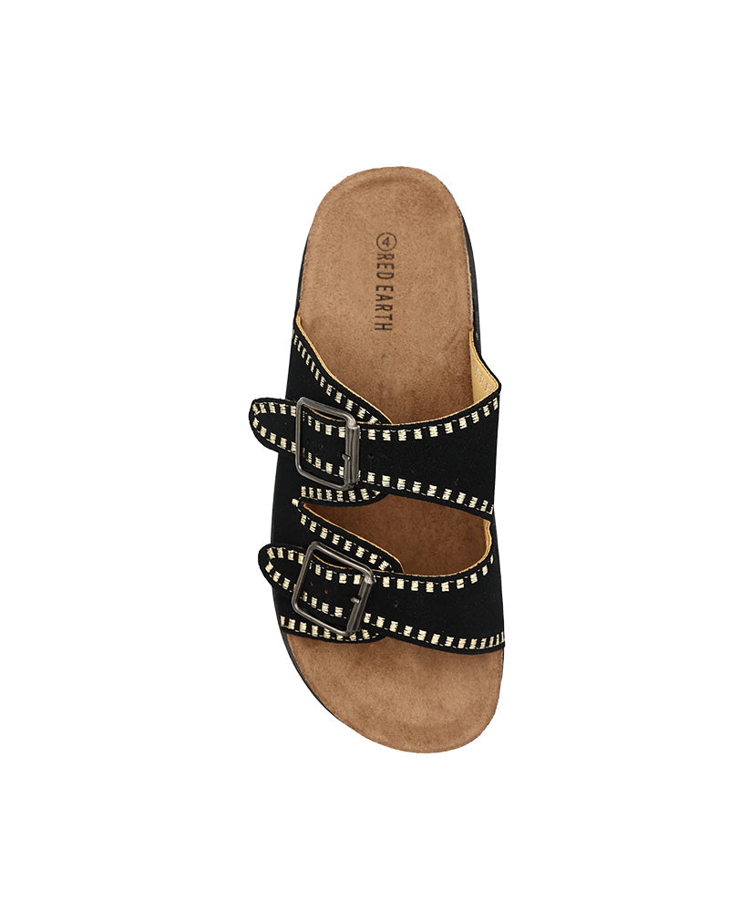 Black Double Band Stitch Detail Cleated Mule