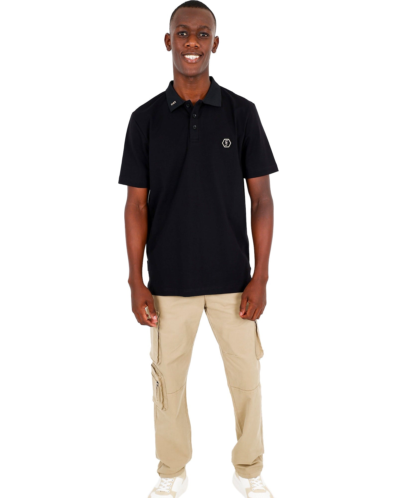 Ferrani Emblem Short Sleeve Black Cotton Lycra Golfer