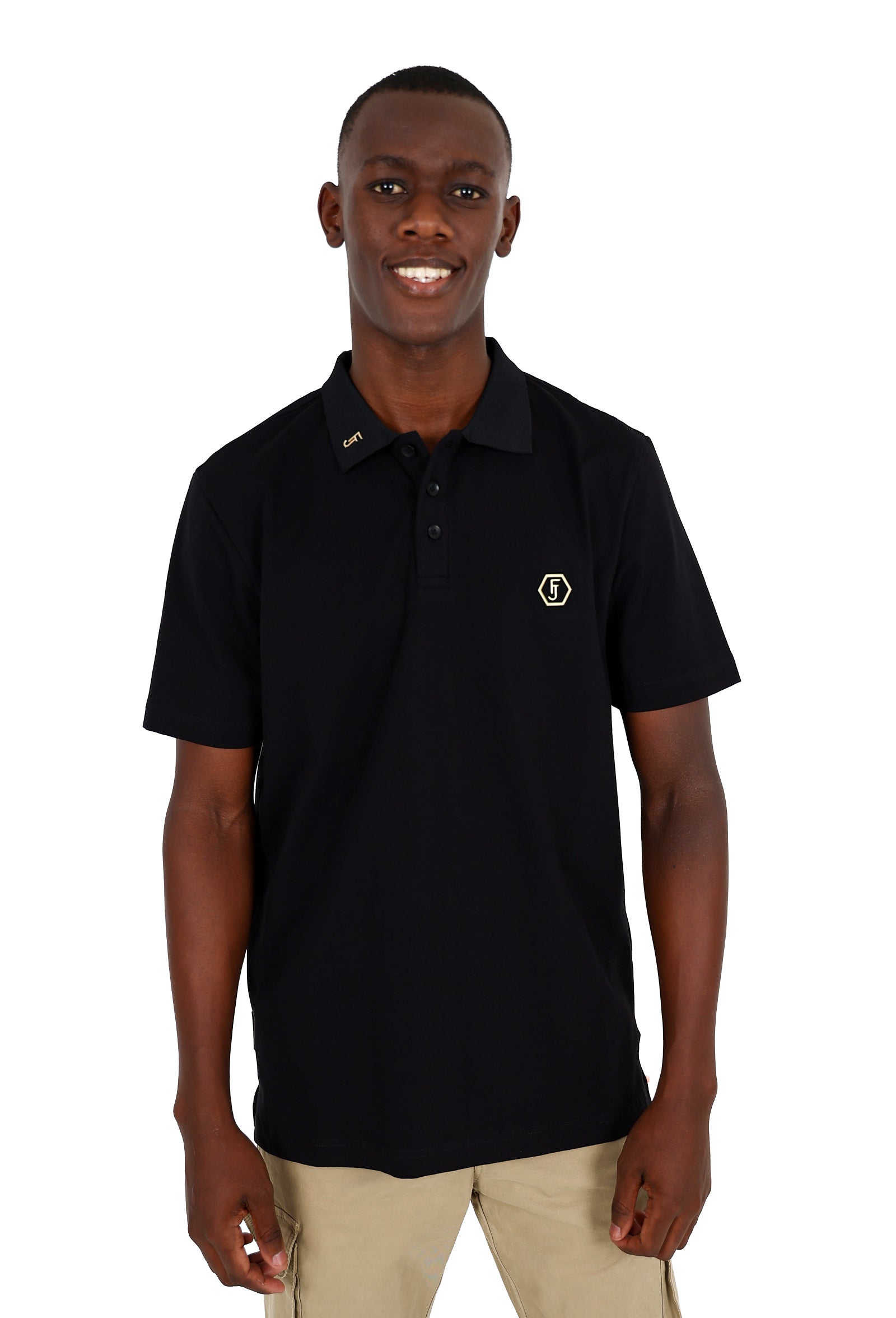 Ferrani Emblem Short Sleeve Black Cotton Lycra Golfer
