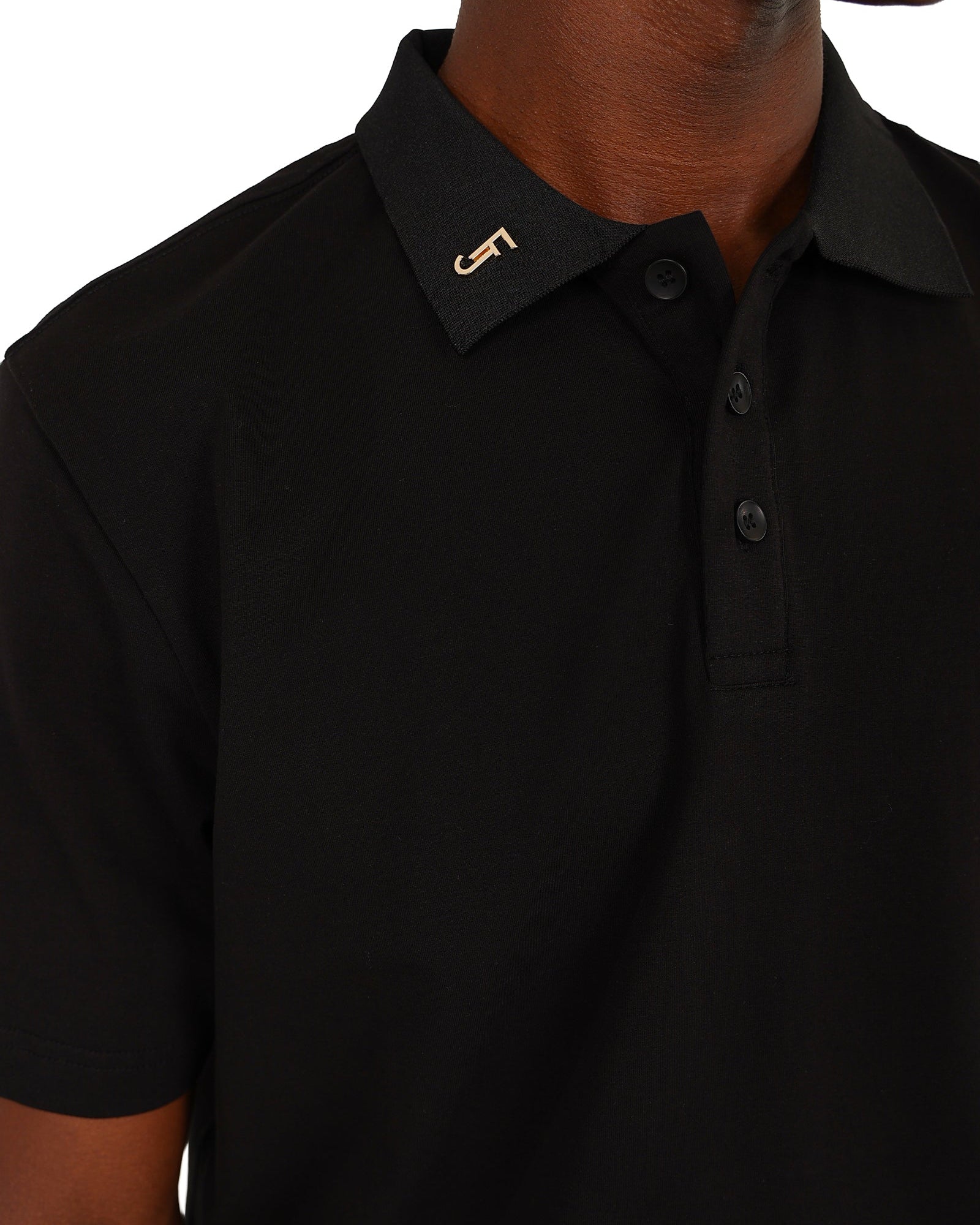 Ferrani Emblem Short Sleeve Black Cotton Lycra Golfer