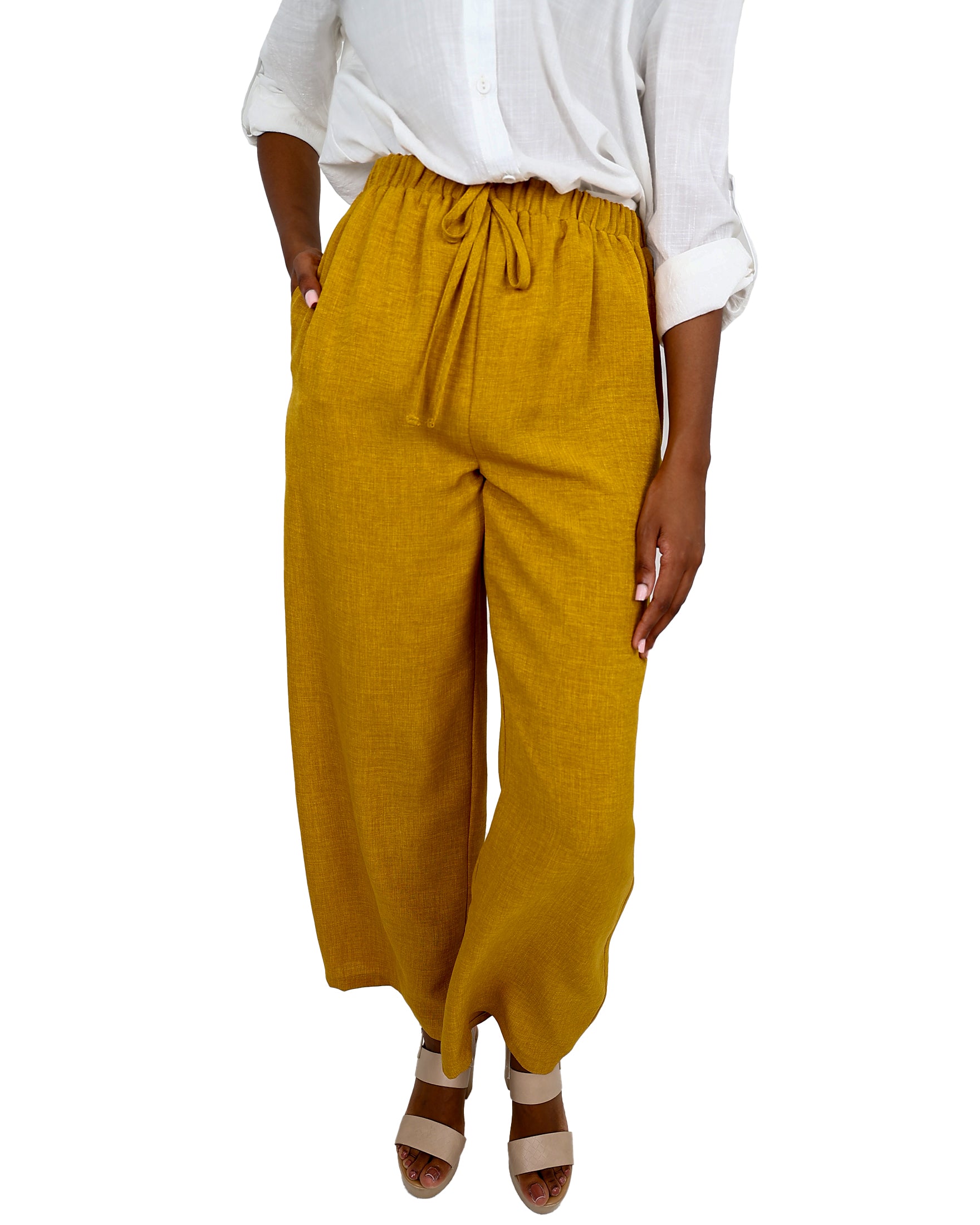 Elasticated Wide Leg Mustard Pants