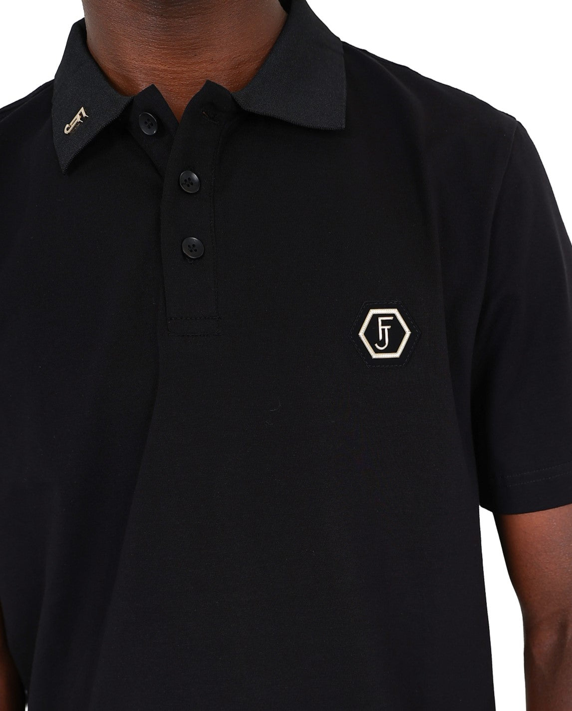 Ferrani Emblem Short Sleeve Black Cotton Lycra Golfer