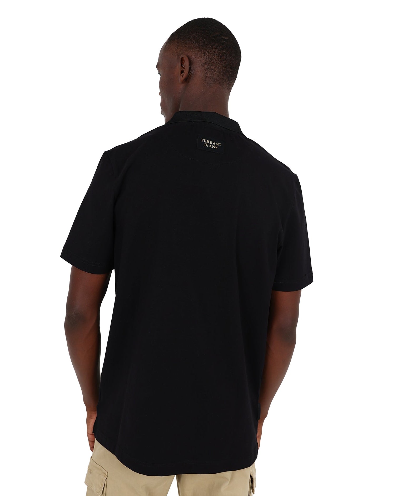 Ferrani Emblem Short Sleeve Black Cotton Lycra Golfer