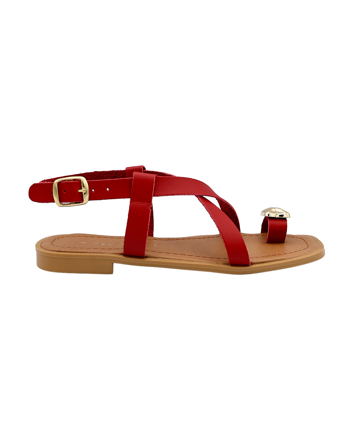 Red Embellished Toe Post Detail Ankle Strap Sandal