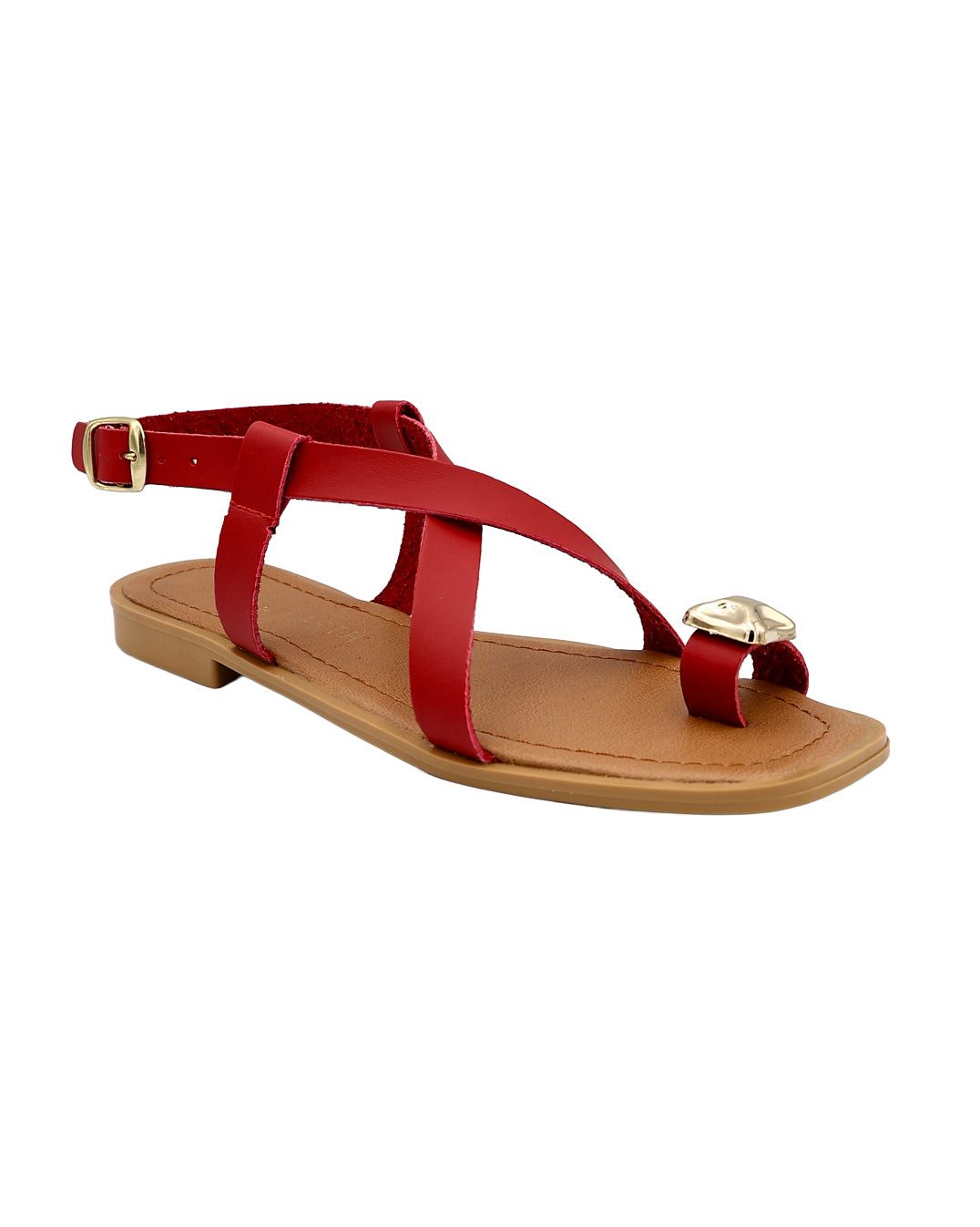 Red Embellished Toe Post Detail Ankle Strap Sandal