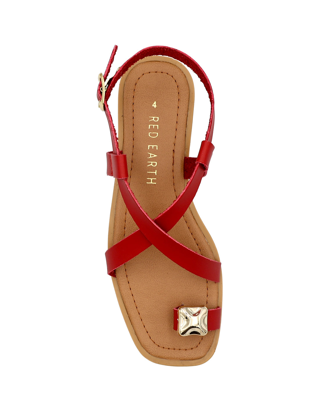 Red Embellished Toe Post Detail Ankle Strap Sandal