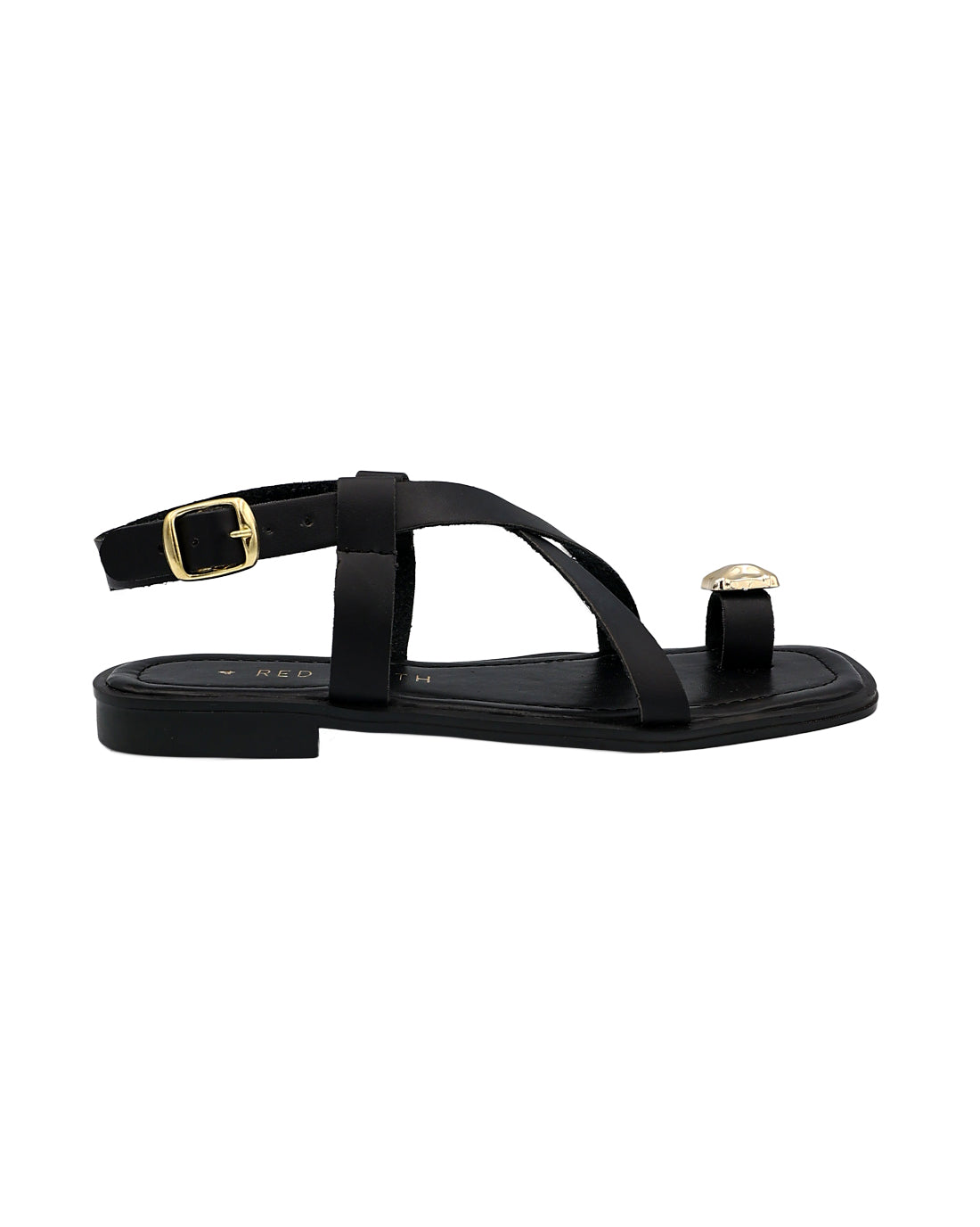 Black Embellished Toe Post Detail Ankle Strap Sandal