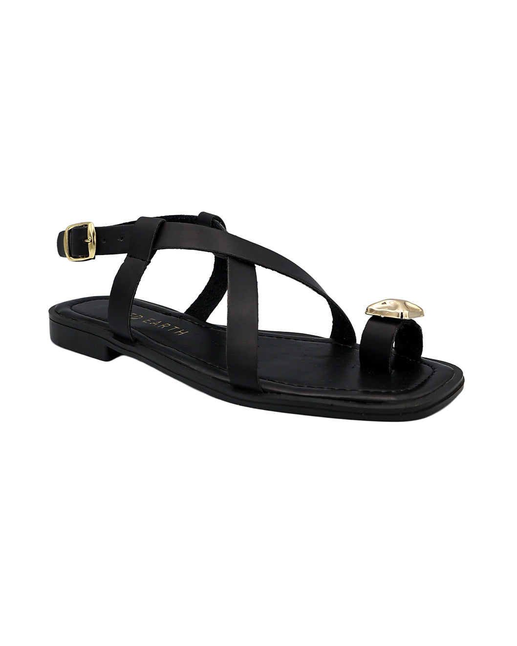 Black Embellished Toe Post Detail Ankle Strap Sandal