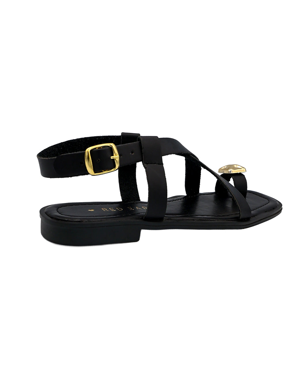 Black Embellished Toe Post Detail Ankle Strap Sandal