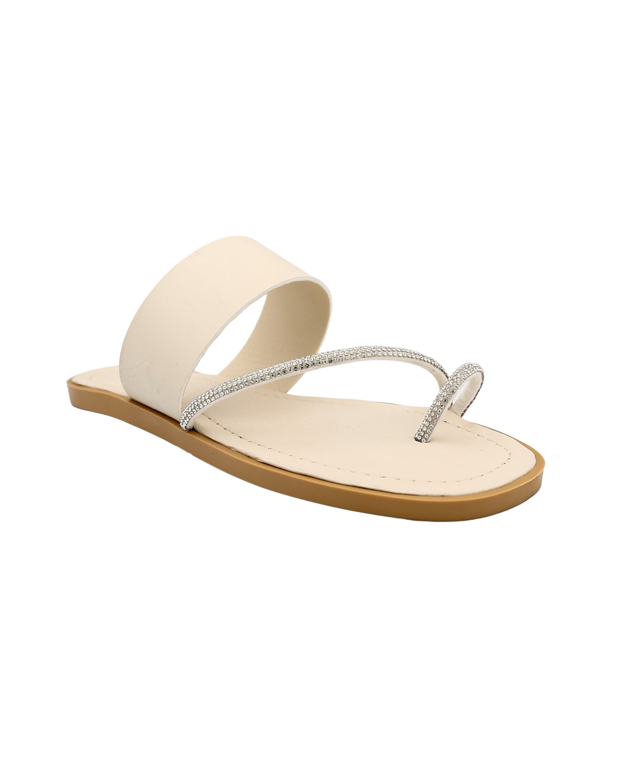 Taupe Embellished Toe Post Mule