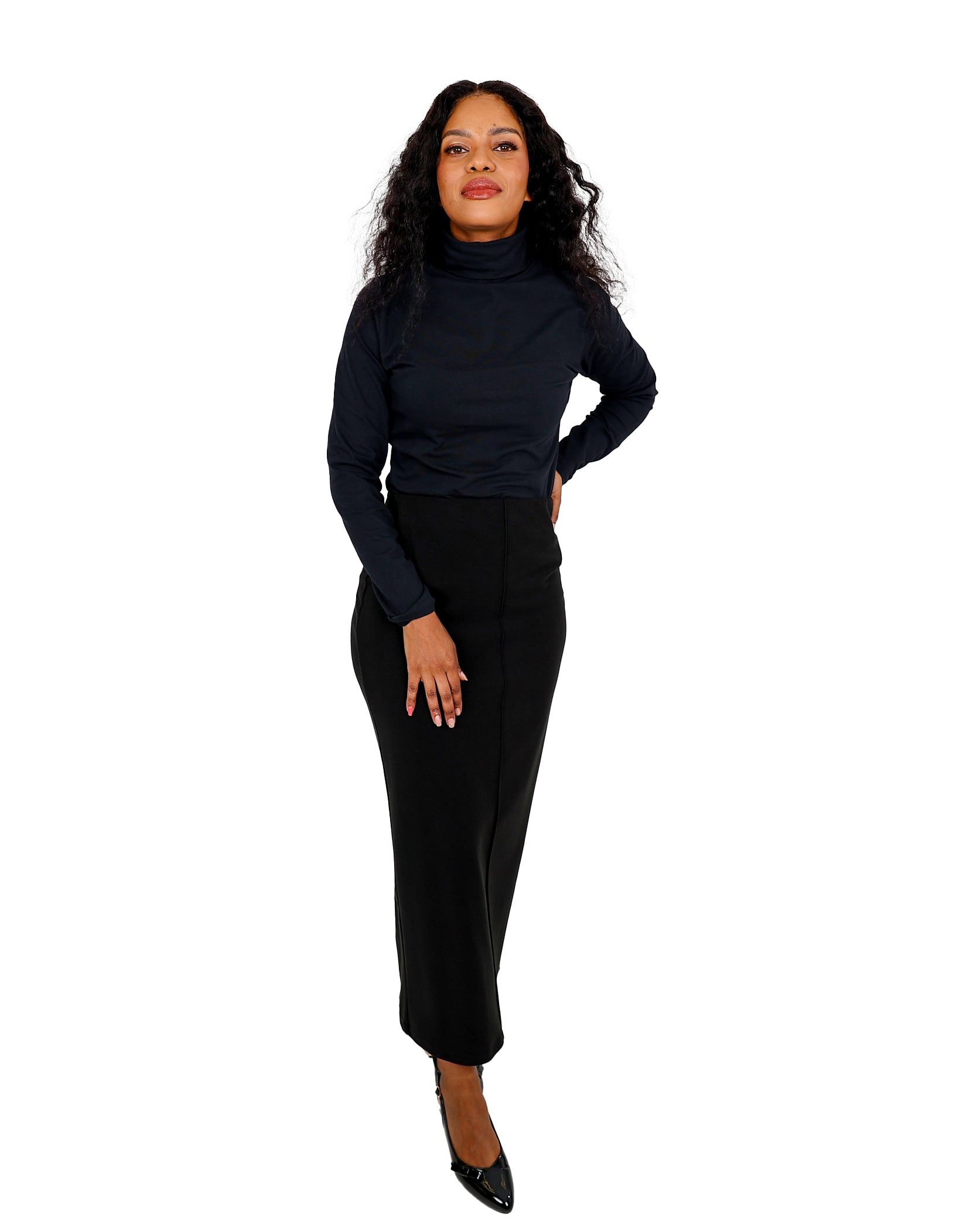 Black Pin Tuck Maxi Pencil Skirt
