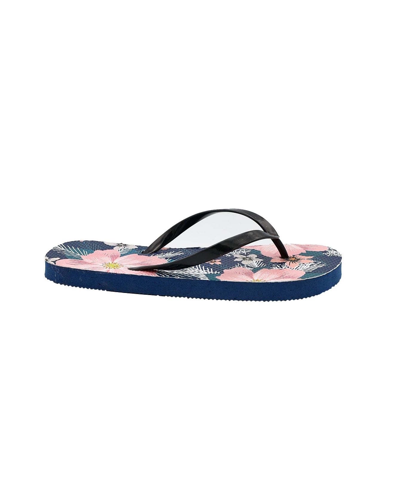 Navy Tropical Print Flip Flops