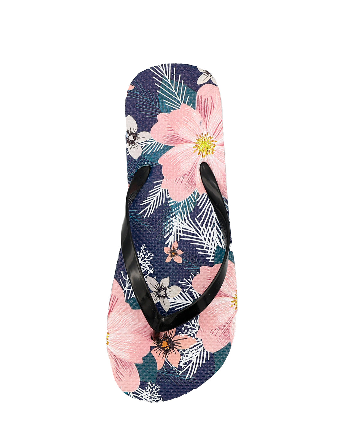 Navy Tropical Print Flip Flops