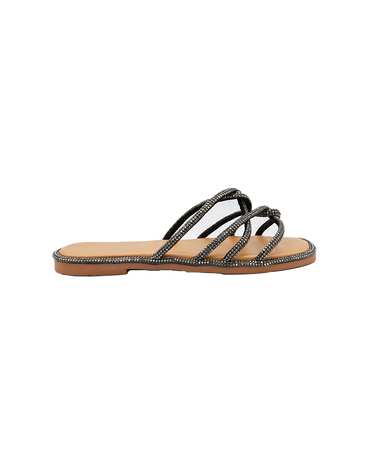 Pewter Embellished Strap Detail Flat Sandals