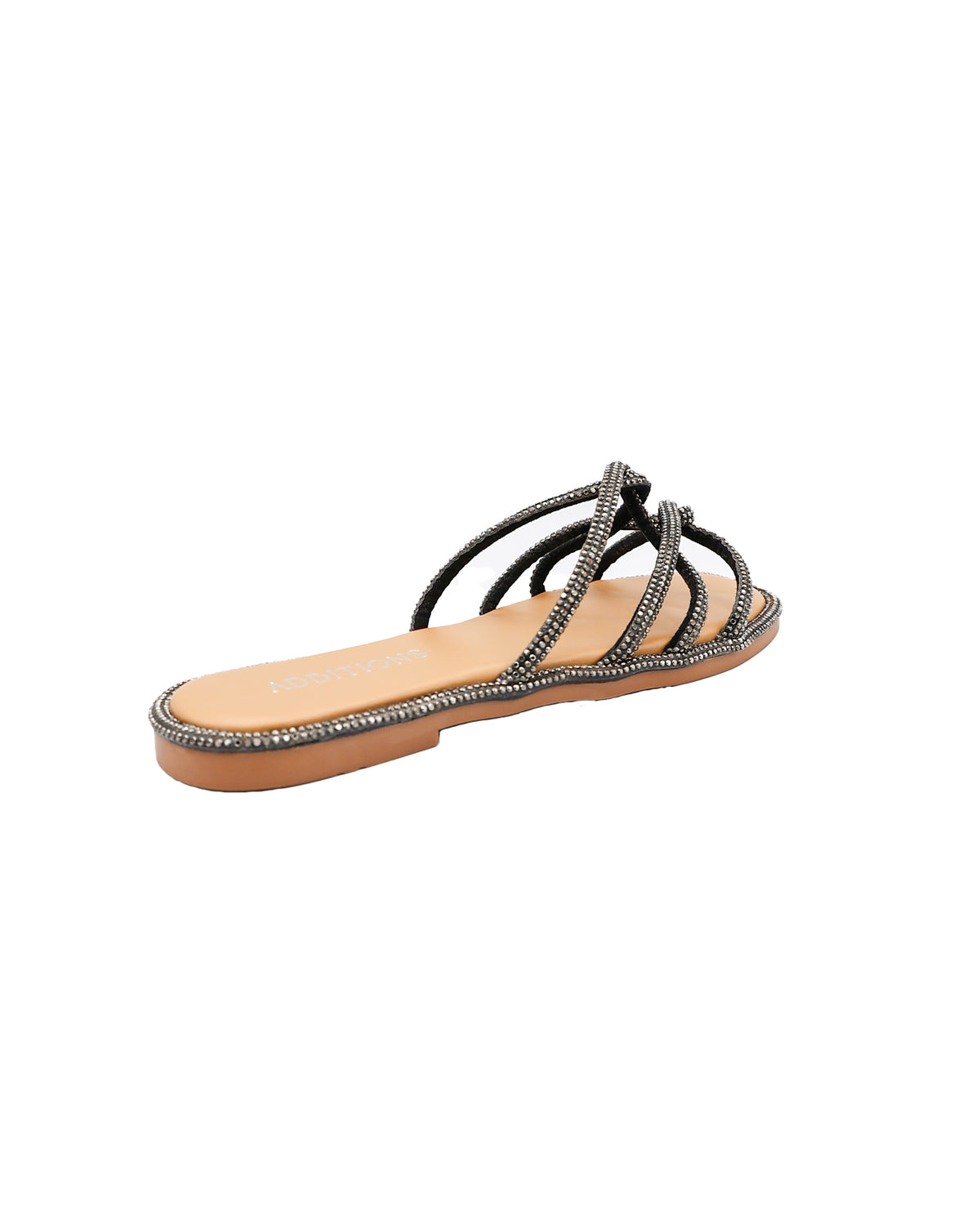 Pewter Embellished Strap Detail Flat Sandals