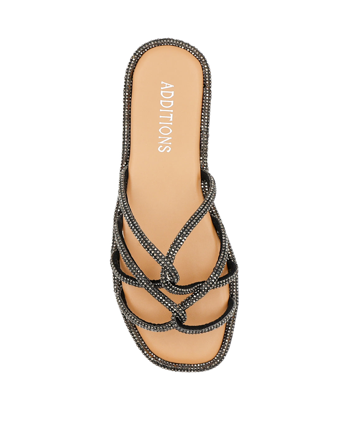 Pewter Embellished Strap Detail Flat Sandals