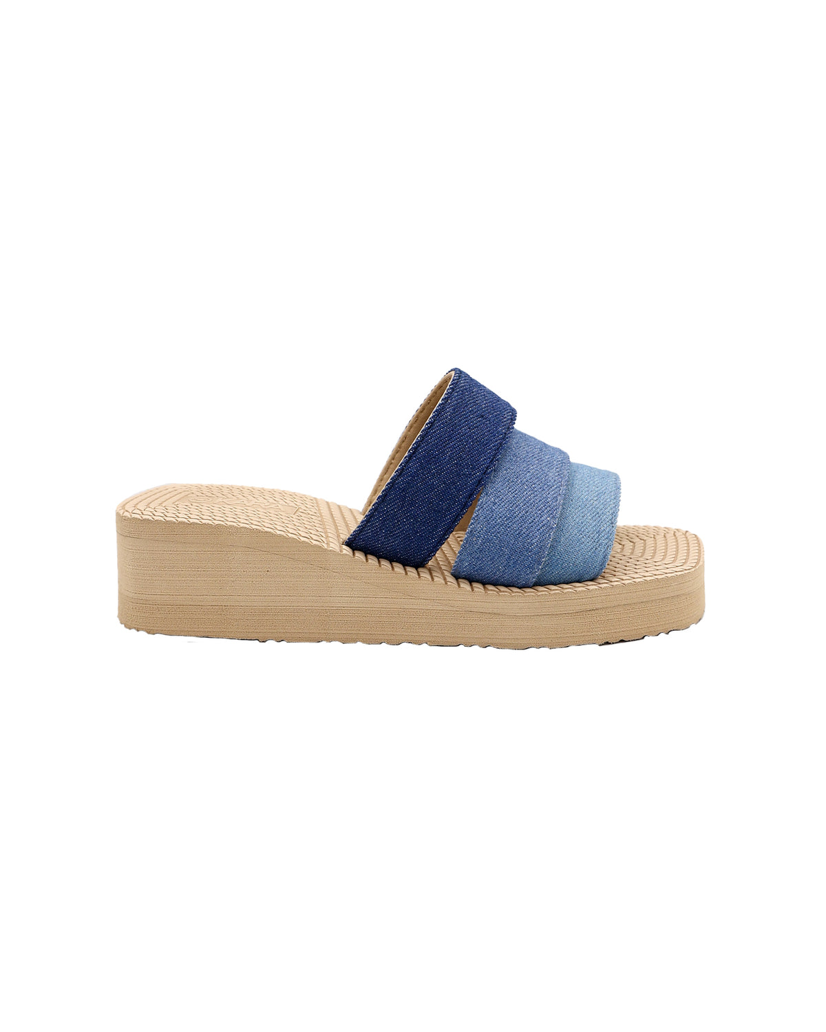 Blue Tri Strap Wedge Sandal