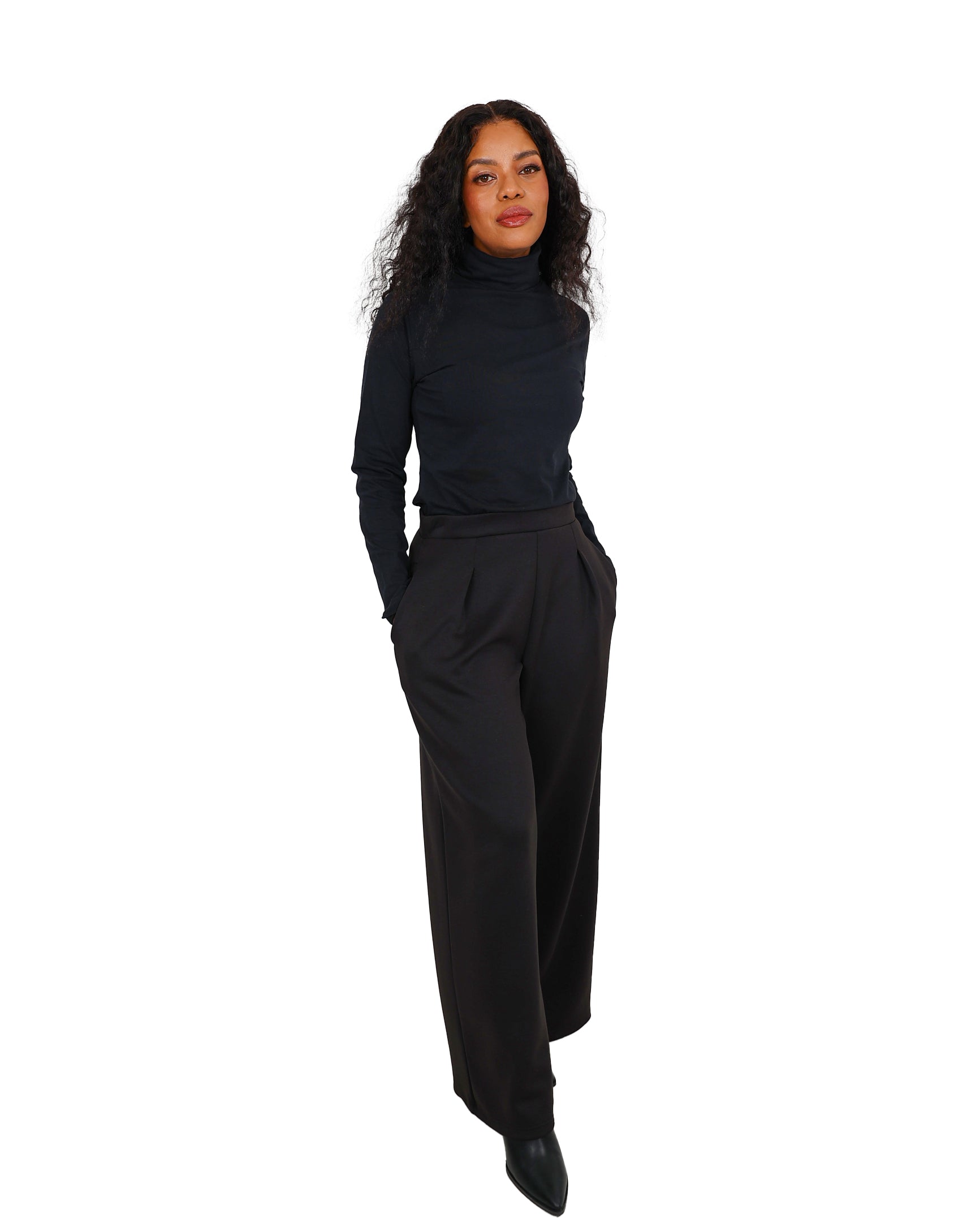 Black Flared Scuba Pull Up Pants