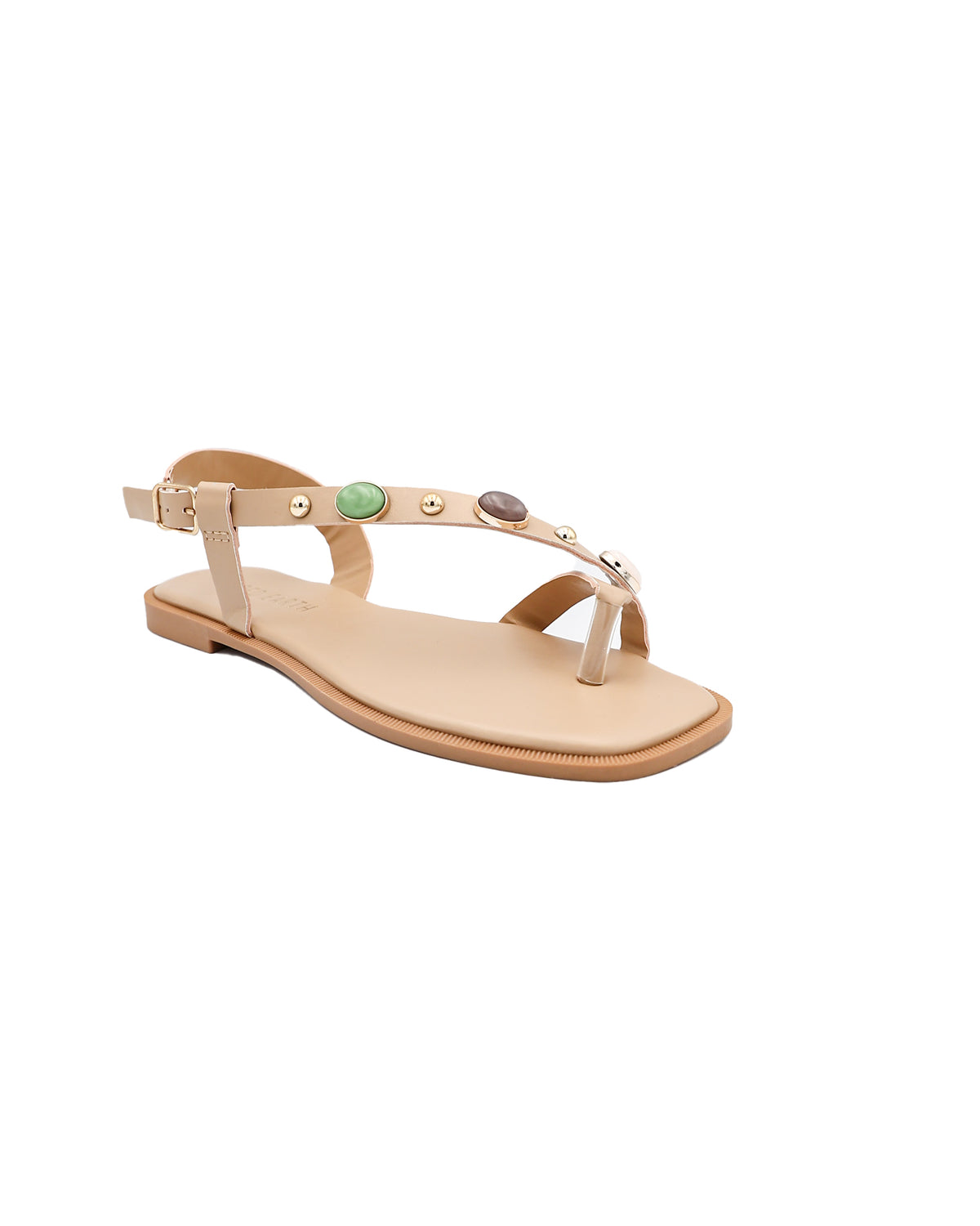 Beige Stone Detail Asymmetric Slingback Sandal