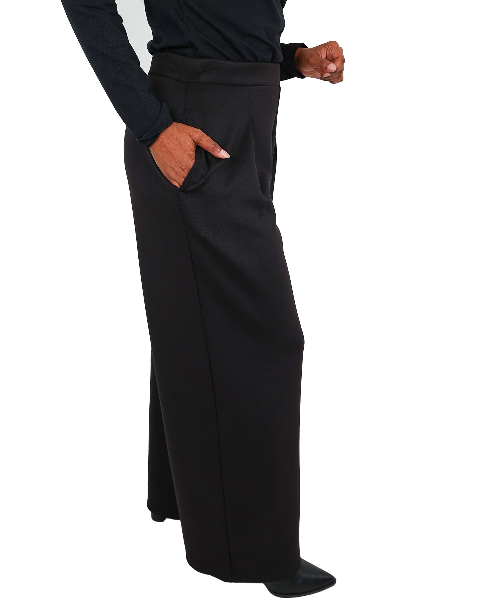 Black Flared Scuba Pull Up Pants