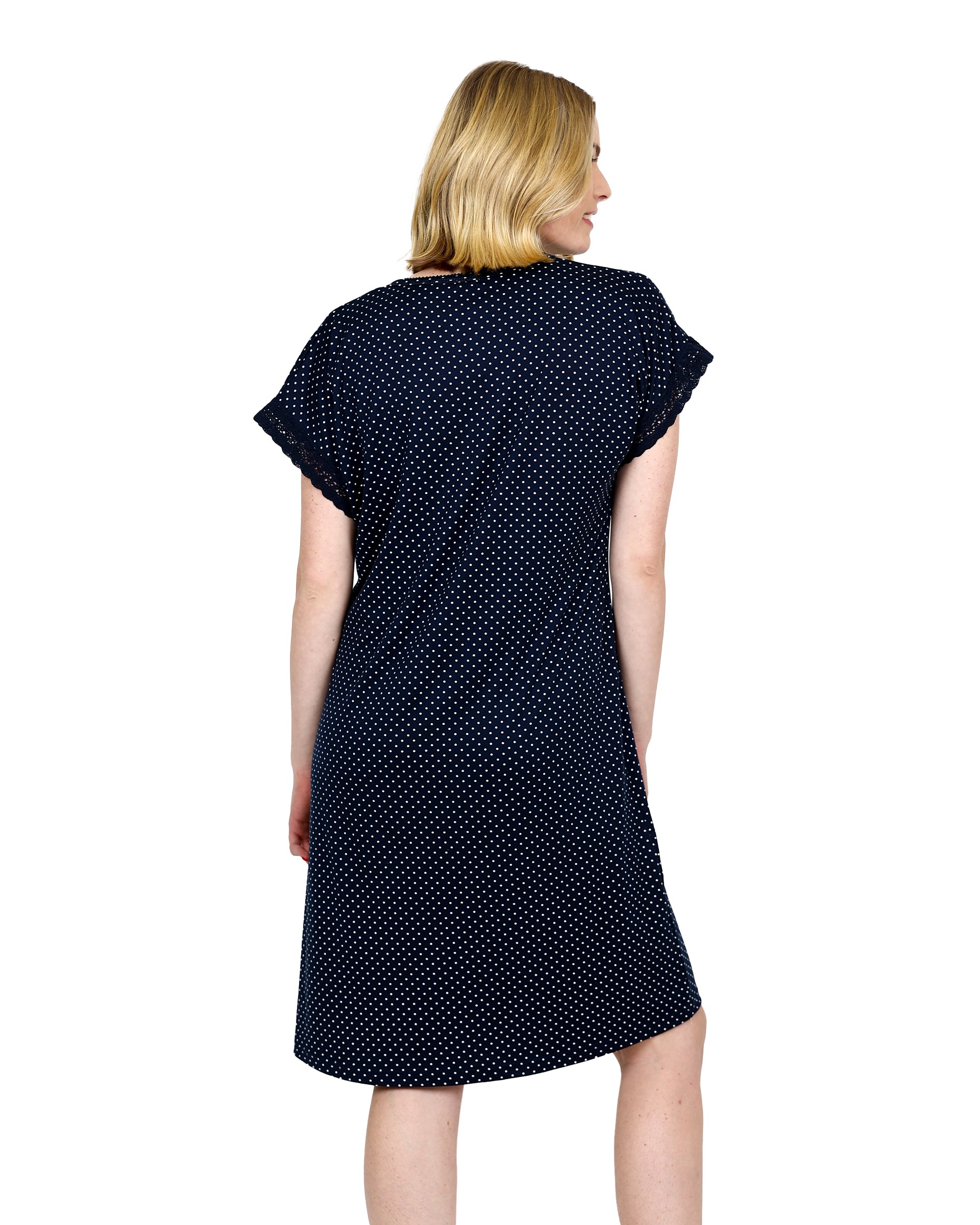 Short Sleeve Navy Polka Dot Henley Sleepshirt