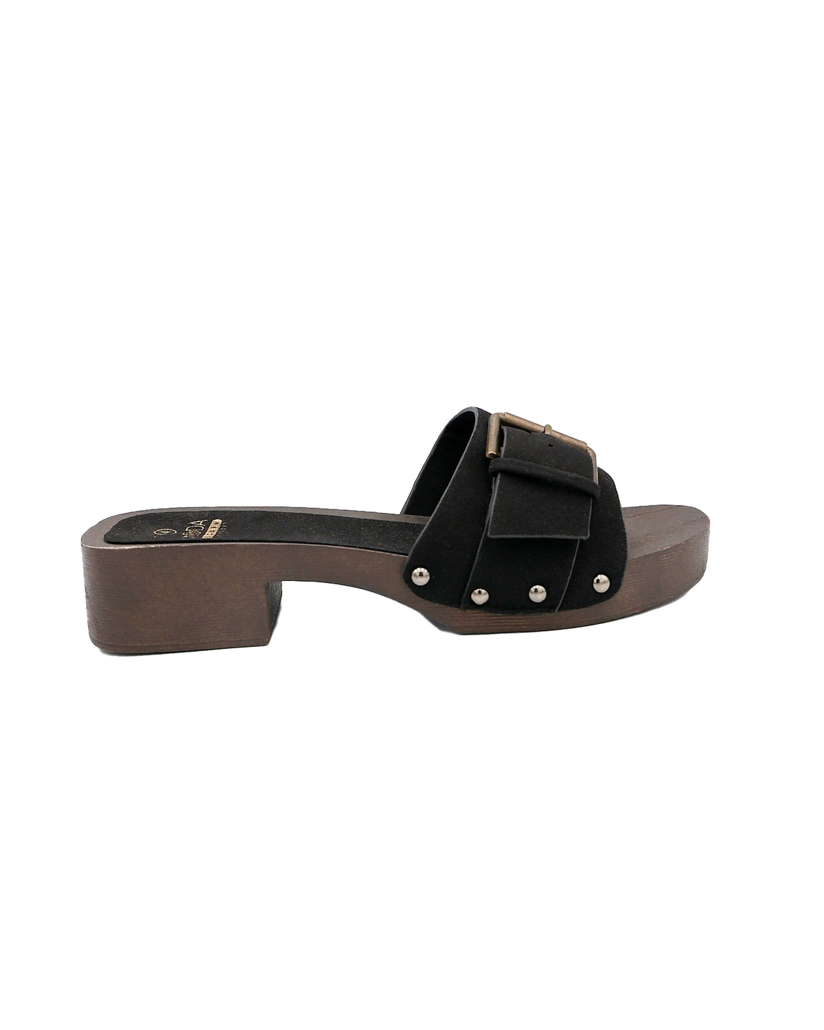 Black Buckle Detail Mule Clog
