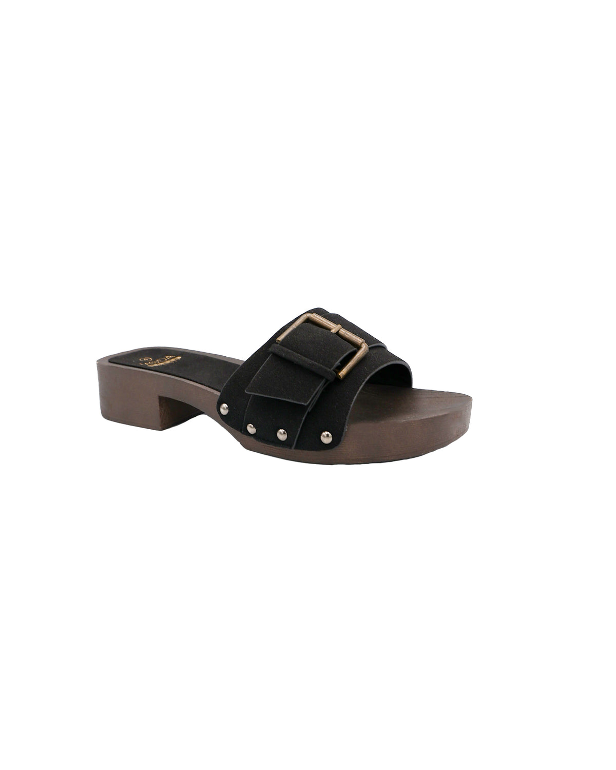 Black Buckle Detail Mule Clog