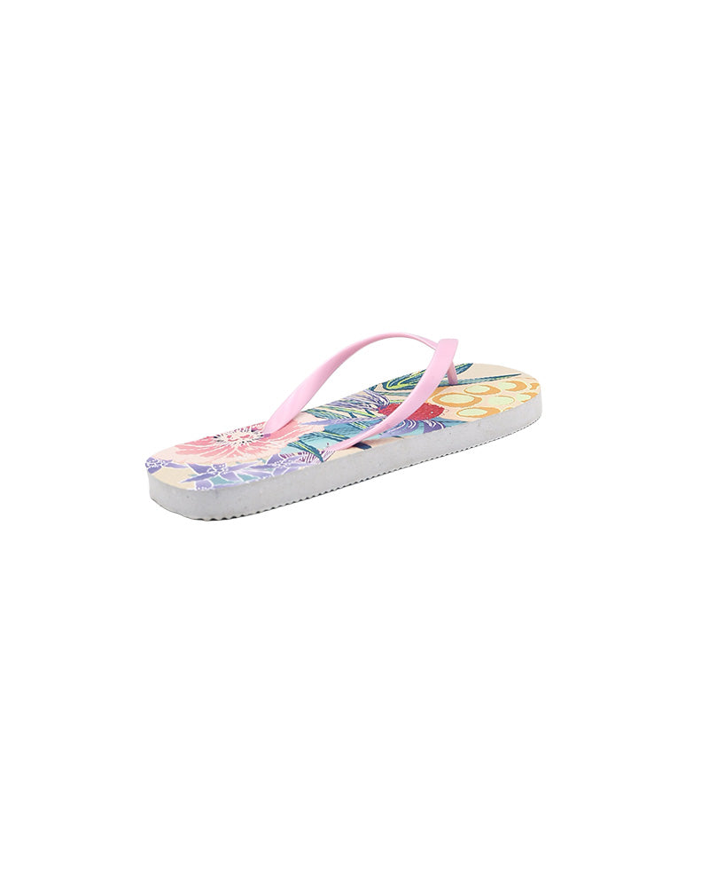 Nude Tropical Print Flip Flops