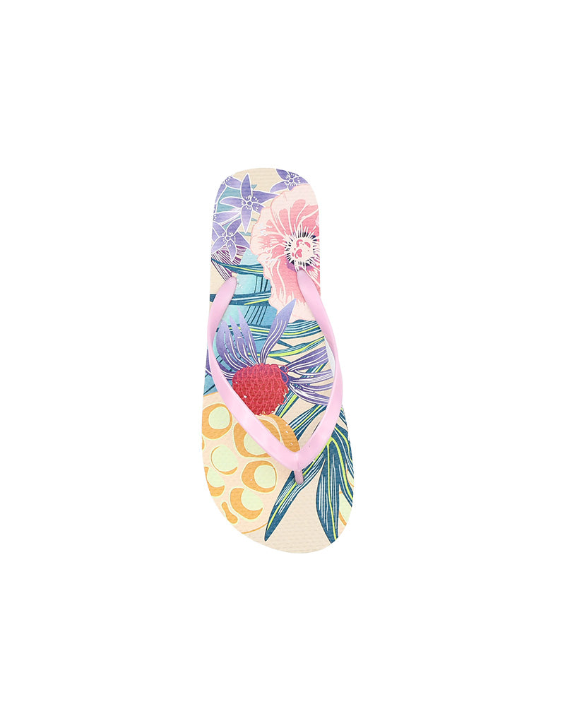 Nude Tropical Print Flip Flops