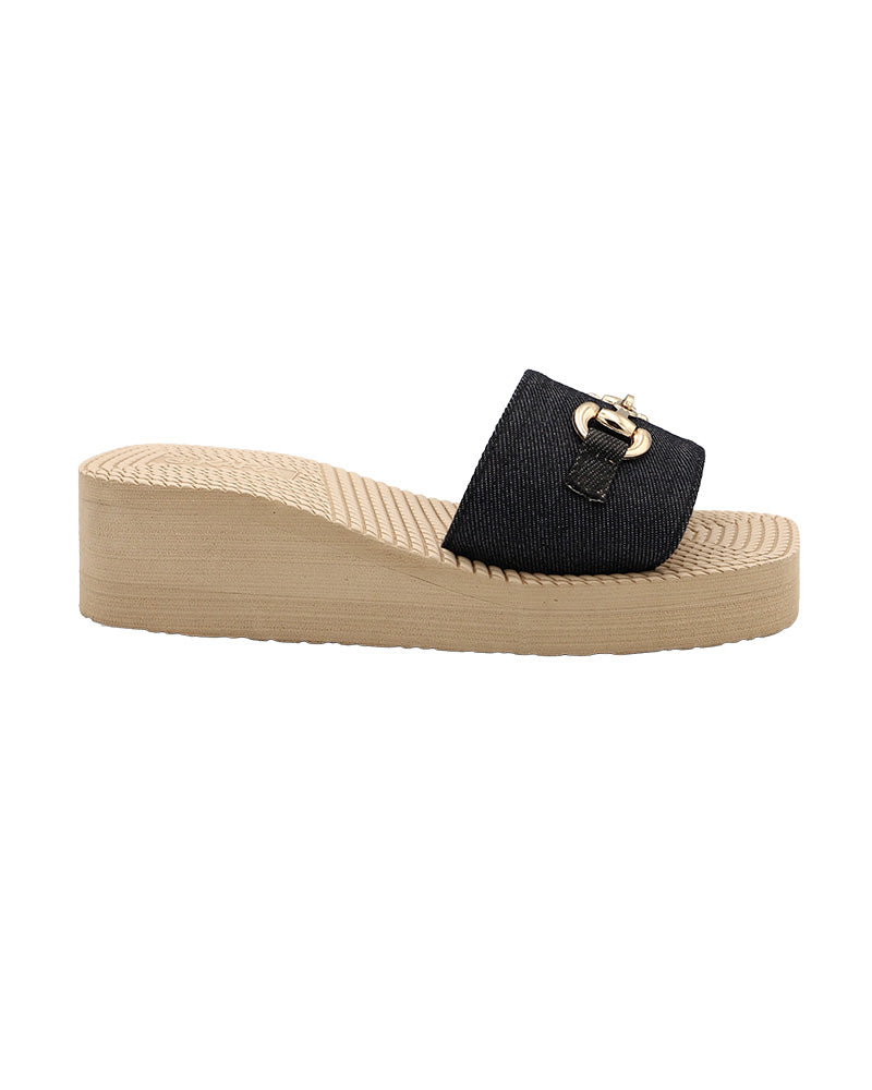 Black Denim Snaffle Detail Wedge
