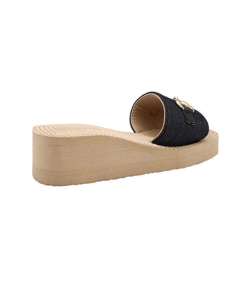 Black Denim Snaffle Detail Wedge