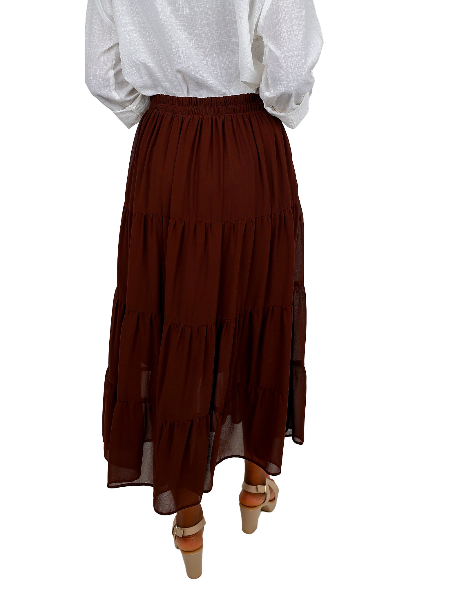 Chocolate Four Tier Midi Prarie Skirt
