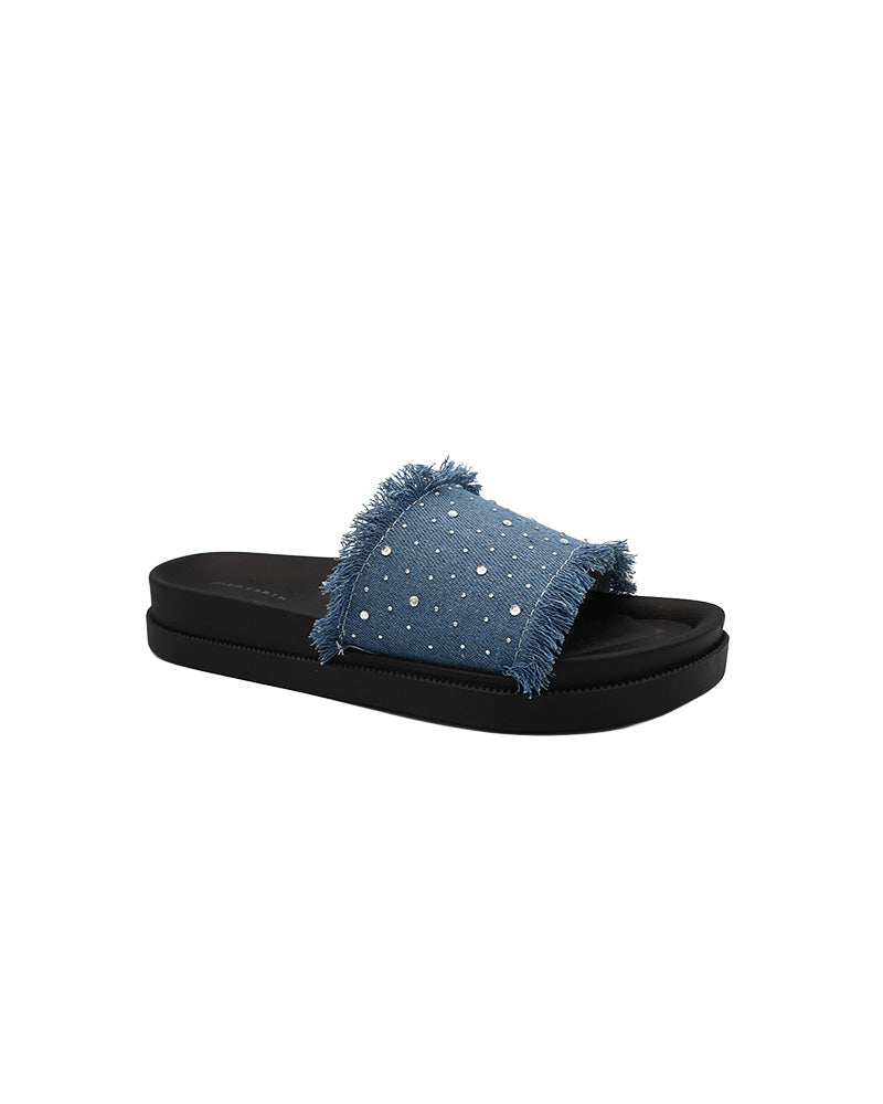Embellished Denim Chunky Slide