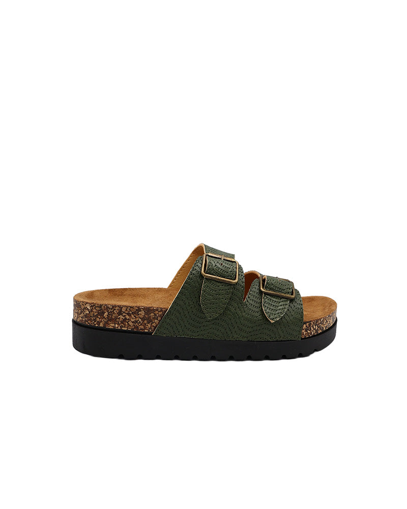 Khaki Double Band Textured Slides