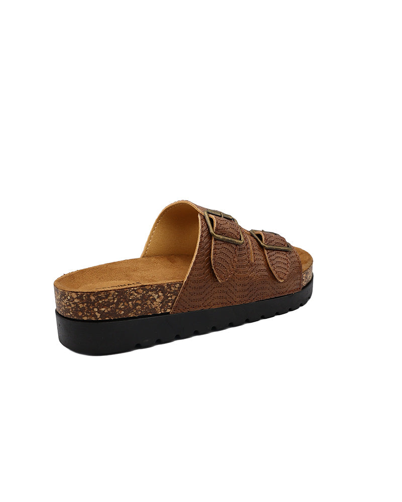 Brown Double Band Textured Slides