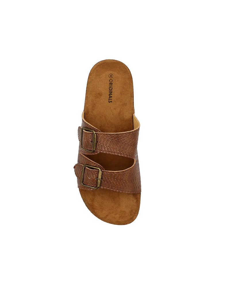 Brown Double Band Textured Slides
